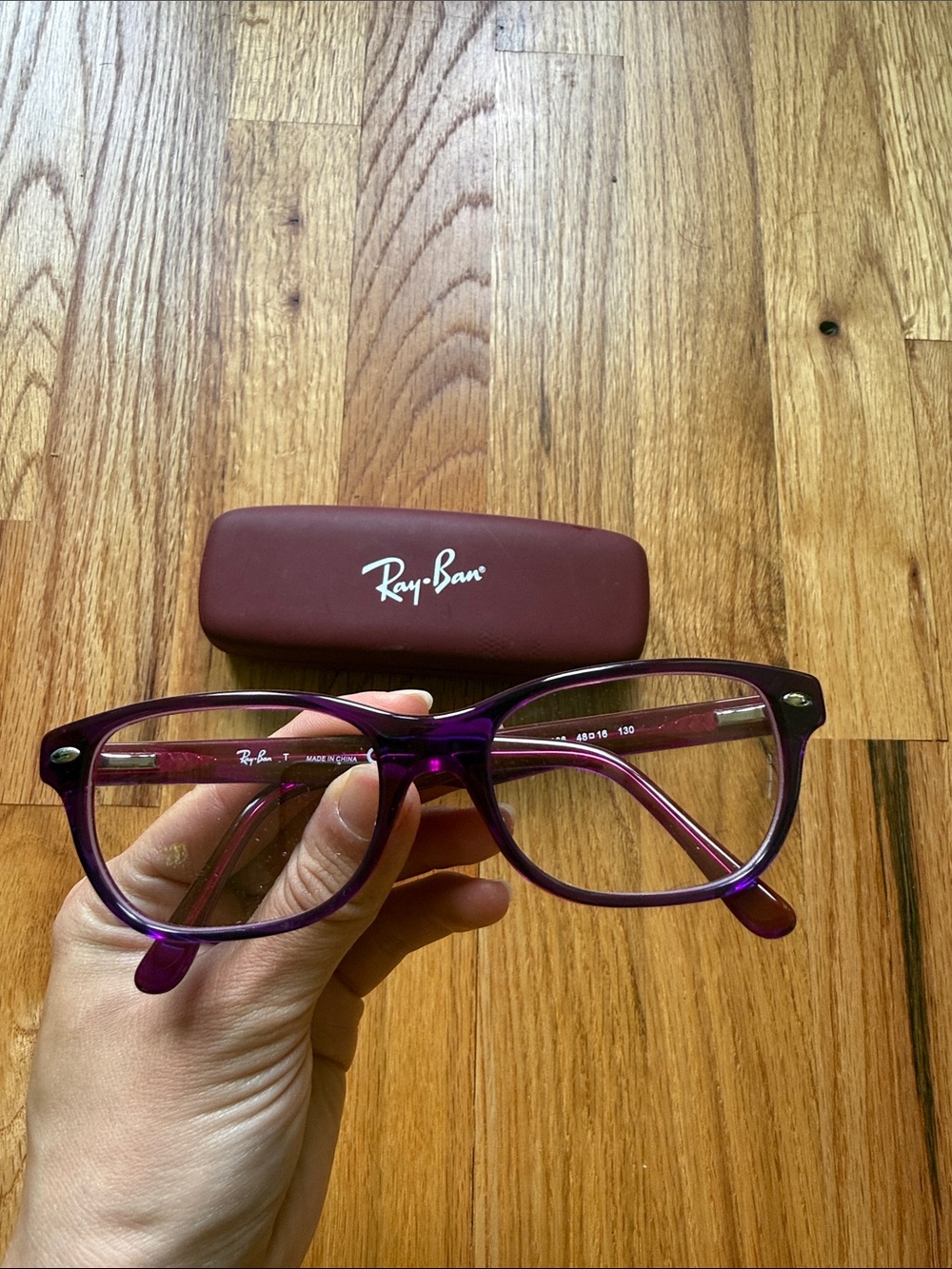 Ray-Ban Purple Eyeglass Frame with Maroon Ray-Ban Case